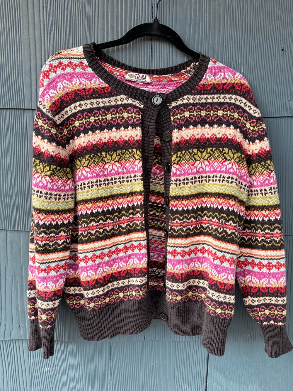 Tiara  Fair Isle Cardigan - Pink, Brown, Green